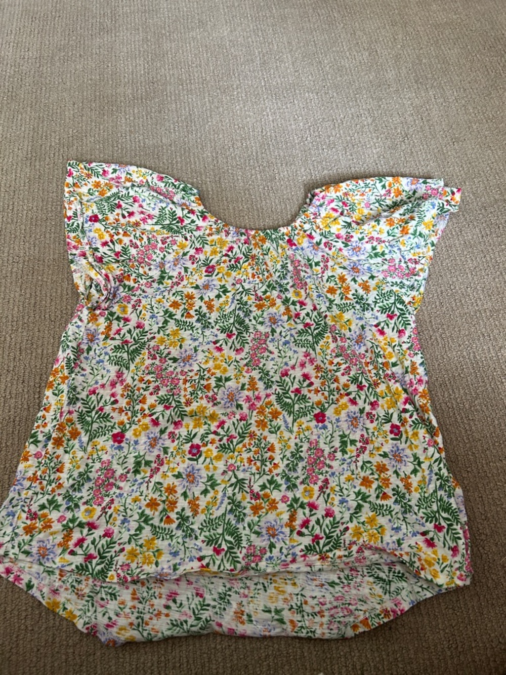 Old Navy White Floral Short Sleeve Tee with Pink, Yellow & Green Print